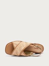 Raffia crossover-strap sandals with block heel - Straw | FRAU