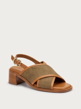 Canvas crossover-strap sandals with block heel - PLANETleather | FRAU