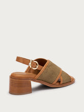 Canvas crossover-strap sandals with block heel - PLANETleather | FRAU
