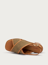 Canvas crossover-strap sandals with block heel - PLANETleather | FRAU