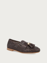 Mocassino in pelle intrecciata con nappine - Ebano | FRAU