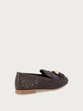 Mocassino in pelle intrecciata con nappine - Ebano | FRAU