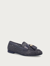 Mocassino in pelle intrecciata con nappine - Blu Navy | FRAU