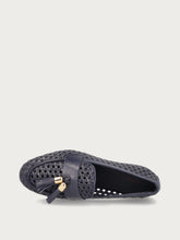 Mocassino in pelle intrecciata con nappine - Blu Navy | FRAU