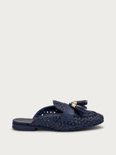 Woven leather mules with tassels - Navy Blue | FRAU
