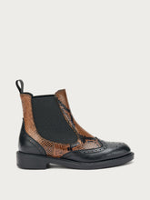 Bi-material Chelsea boots with wing-tip detailing - Coffee | FRAU