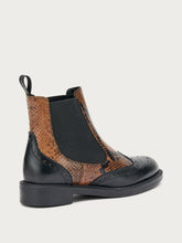 Bi-material Chelsea boots with wing-tip detailing - Coffee | FRAU