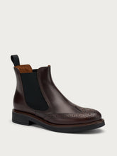 Brushed-finish leather Chelsea boots with wing-tip design - Coffee | FRAU