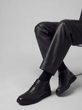 Men's casual black leather lace-up ankle boots - Black | FRAU