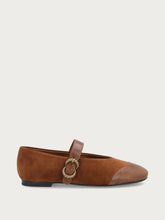 Light brown suede ballet flats with strap - Whisky/Snuff | FRAU