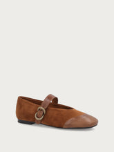 Light brown suede ballet flats with strap - Whisky/Snuff | FRAU