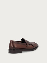 Men's airbrushed brown calfskin double-buckle loafers - Walnut | FRAU