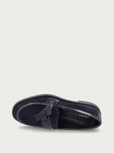 Mocassini con cravattina donna in pelle scamosciata blu - Blu notte | FRAU