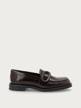 Women's polished brown leather loafers with buckle - Chocolate | FRAU