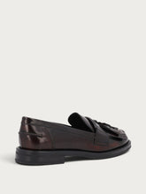 Women's burgundy brushed leather loafers with fringing - Burgundy | FRAU