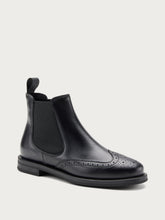 Women's black leather Beatle boots with wing-tip design - Black | FRAU