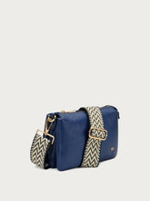 Small leather bag with fabric strap - Blue | FRAU
