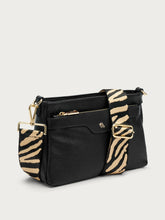 Multi-task leather bag with animal-print strap - Black | FRAU