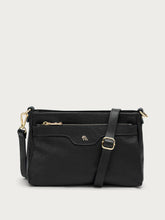 Multi-task leather bag with animal-print strap - Black | FRAU