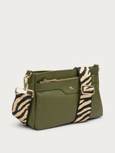 Multi-task leather bag with animal-print strap - Olive | FRAU