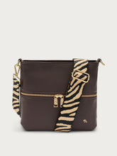 Leather bag with animal-print strap - Chocolate | FRAU