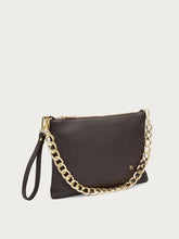 Leather clutch with chain - Chocolate | FRAU