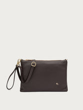 Leather clutch with chain - Chocolate | FRAU