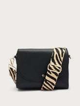 Leather flap bag with animal-print strap - Black | FRAU