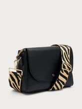 Leather flap bag with animal-print strap - Black | FRAU