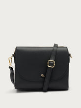 Leather flap bag with animal-print strap - Black | FRAU