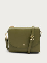 Leather flap bag with animal-print strap - Olive | FRAU