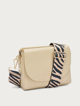Leather flap bag with animal-print strap - Sand | FRAU