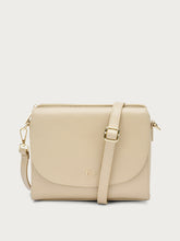 Leather flap bag with animal-print strap - Sand | FRAU