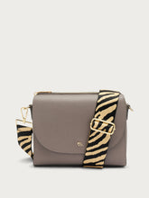 Leather flap bag with animal-print strap - Taupe | FRAU