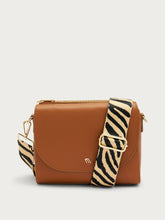 Leather flap bag with animal-print strap - Wood | FRAU