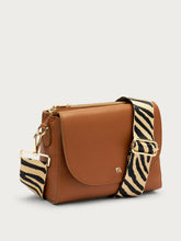 Leather flap bag with animal-print strap - Wood | FRAU