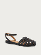 Leather caged sandals with ankle strap - Black | FRAU