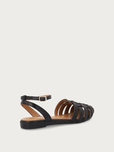 Leather caged sandals with ankle strap - Black | FRAU