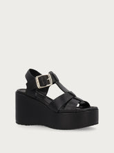 Leather gladiator sandals with wedge - Black | FRAU