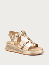 Laminated leather platform gladiator sandals - Platinum | FRAU