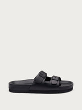 Leather double-strap sliders - Black | FRAU