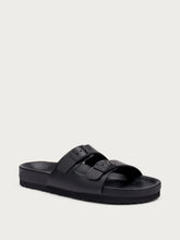 Leather double-strap sliders - Black | FRAU