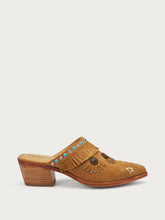 Sabot aus Veloursleder mit Fransen - Roggen | FRAU