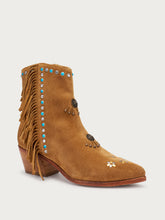 Ankle Boot aus Veloursleder mit Fransen - Roggen | FRAU