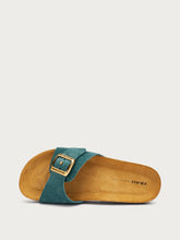 Pantolette mit Riemchen aus Veloursleder - Algen Grün | FRAU