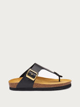 Zehenstegpantolette aus Leder mit Schnalle - Schwarz | FRAU