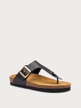 Zehenstegpantolette aus Leder mit Schnalle - Schwarz | FRAU