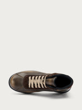 Casual distressed-effect leather lace-up ankle boots - Stone | FRAU