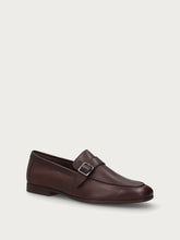 Deconstructed leather loafers with buckle - Chestnut | FRAU
