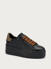 Leather flatform sneakers with animal-print insert - BLACKspotted | FRAU